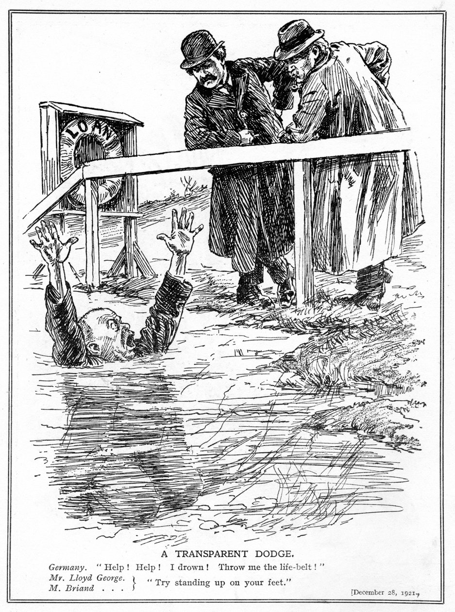 Aristide Briand og Lloyd George håner det druknende Tyskland, desember 1921 av English School
