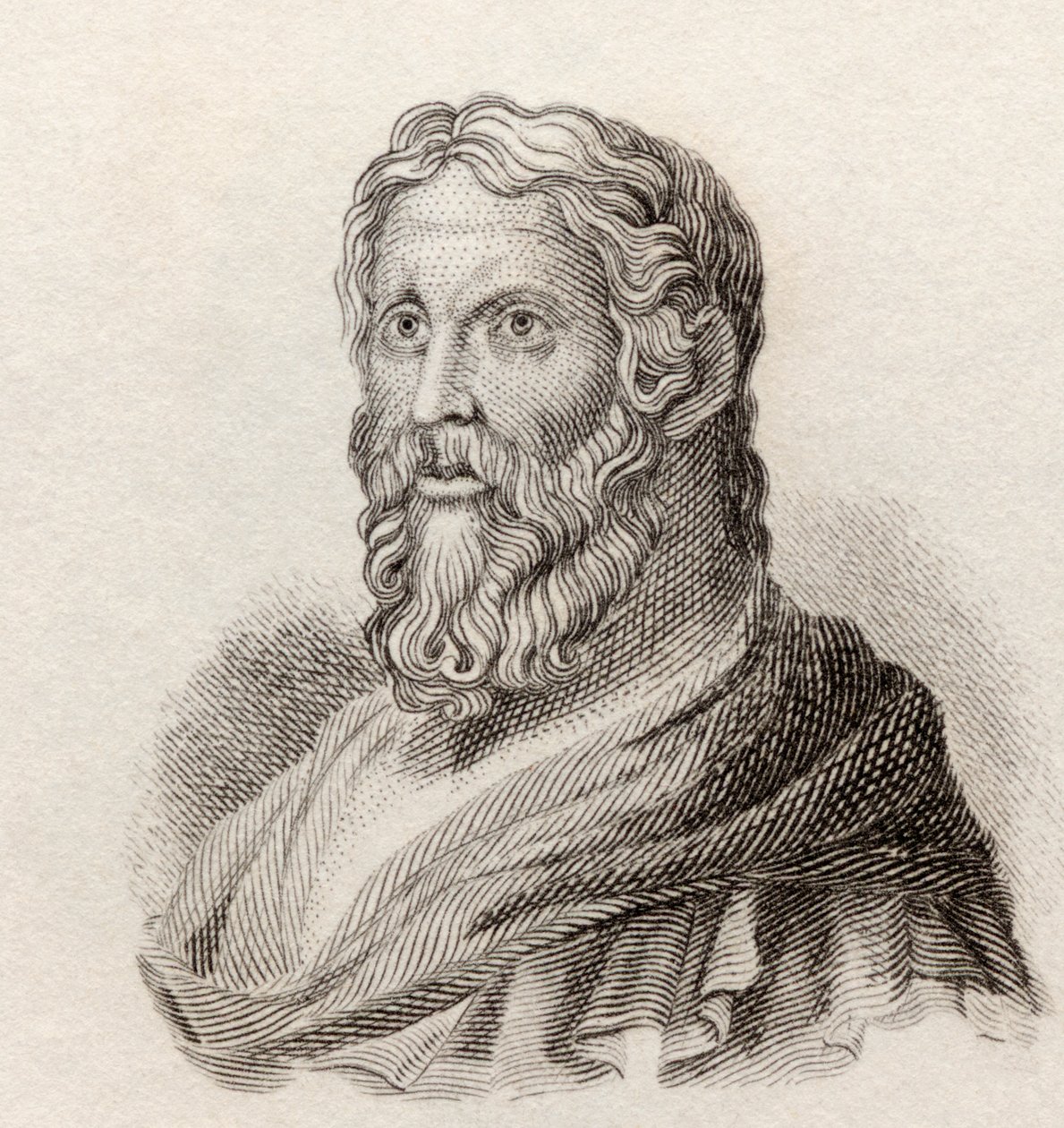 Aristofanes, ca. 446 til ca. 386 f.Kr. Komisk dramatiker fra antikkens Hellas, fra Crabb's Historical Dictionary pub. 1825. av English School