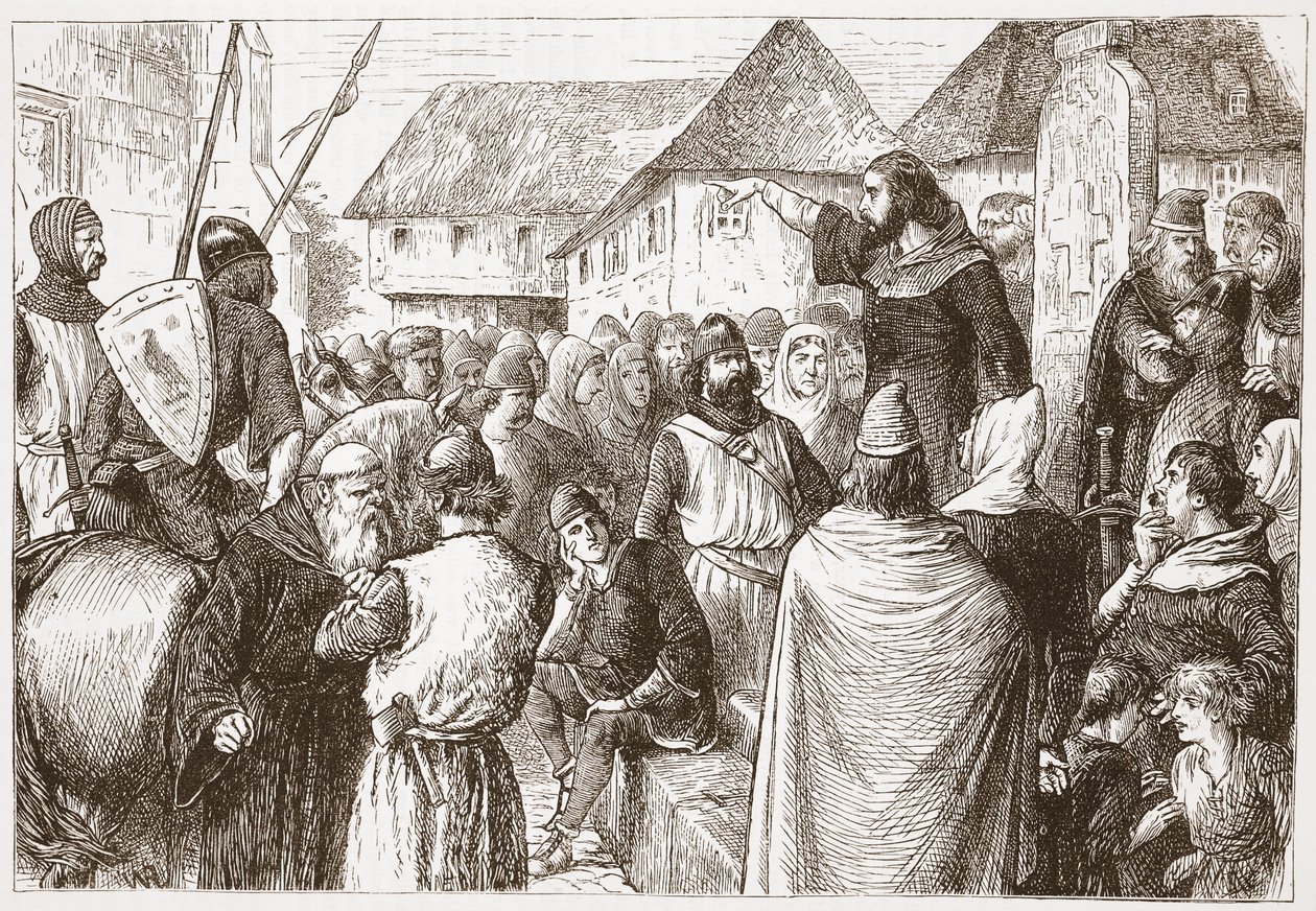 Arnold fra Brescia Preaching, illustrasjon fra The History of Protestantism av James Aitken Wylie (1808-1890), pub. 1878 av English School