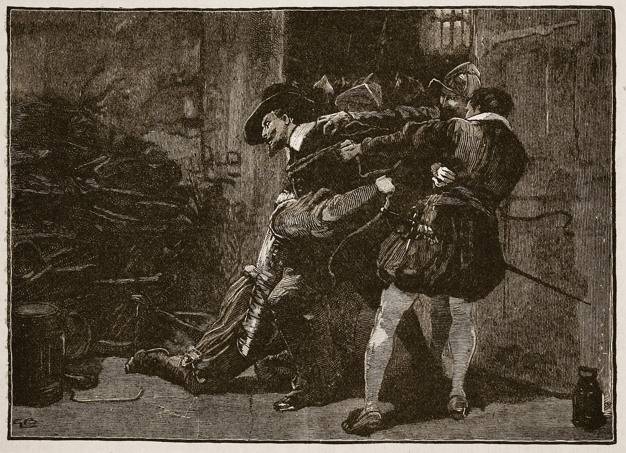 Arrestasjon av Guy Fawkes, illustrasjon fra Cassells Illustrated History of England (sepiafoto) av English School