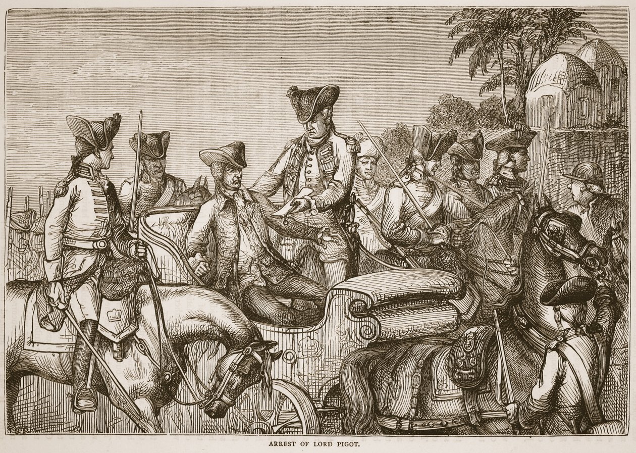 Arrest of Lord Pigot, illustrasjon fra Cassells Illustrated History of India av James Grant, pub. 1879 av English School