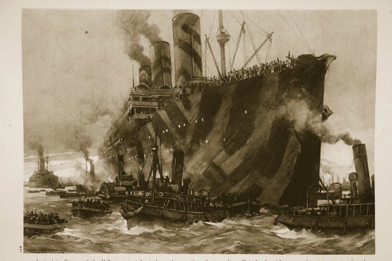 Ankomst til Frankrike av den amerikanske transporten Leviathan, det engangs tyske linjeskipet, Vaterland, med 12 000 amerikanske tropper ombord, 1914-19 av English School