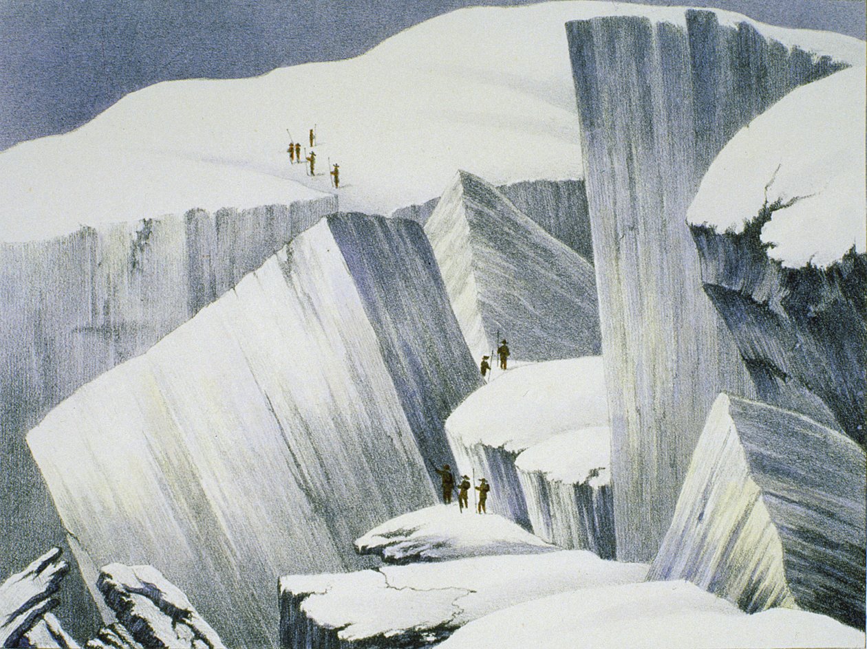 Ascending a Cliff, fra A Narrative of an Ascent to the Summit of Mont Blanc av Charles Fellows (1799-1860), utgitt 1827 av English School