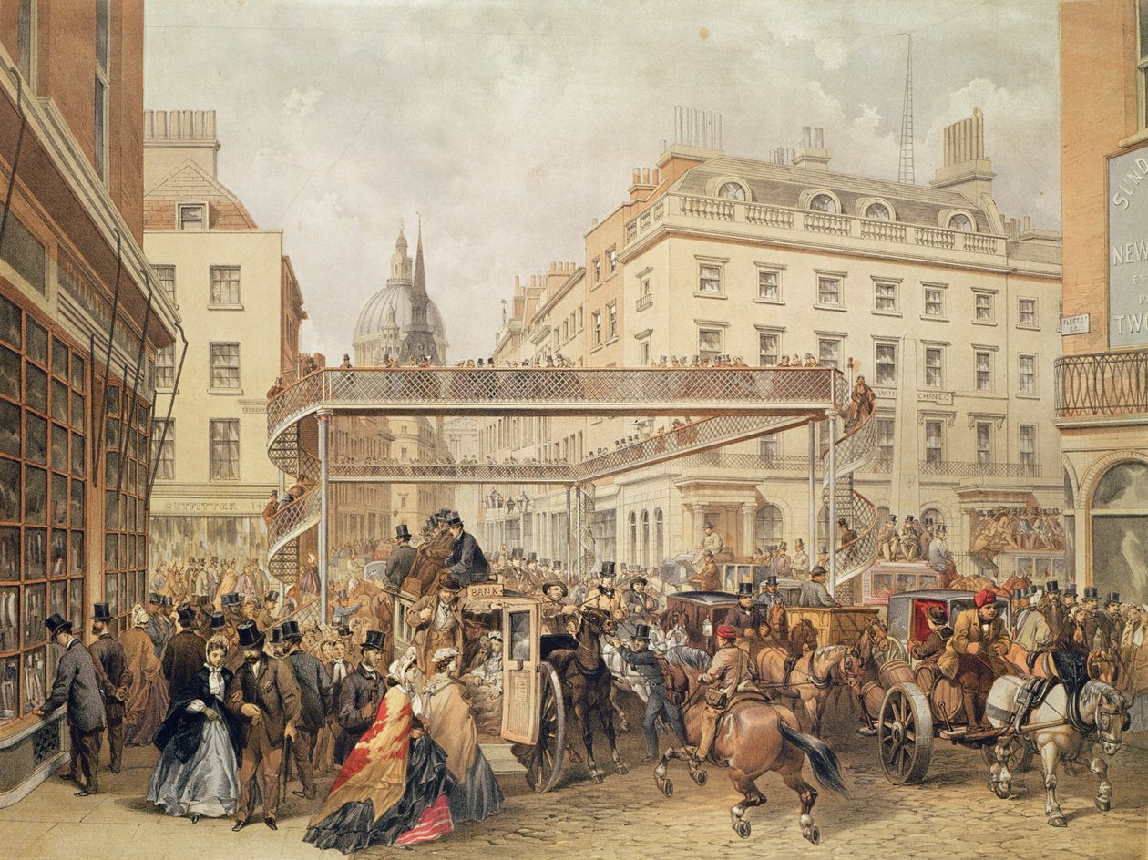 På bunnen av Ludgate Hill, London, pub. og trykt av Kell Brothers, ca. 1860-tallet av English School