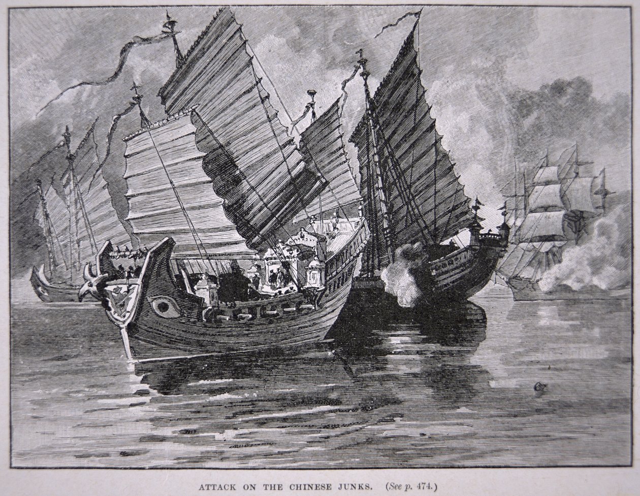 Angrep på kinesisk søppel i 1841 (litho) av English School