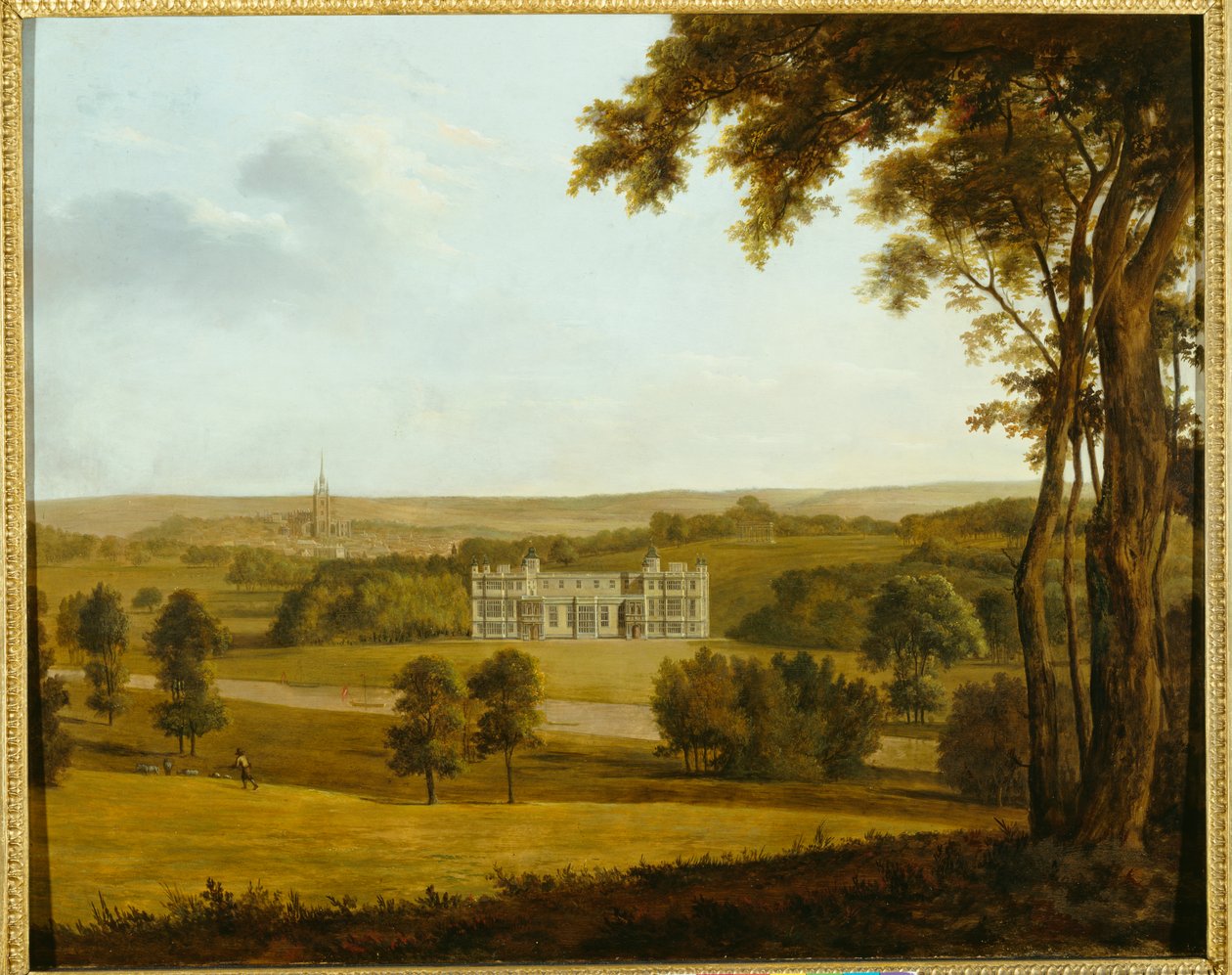 Audley End fra Vesten (olje på lerret) av English School
