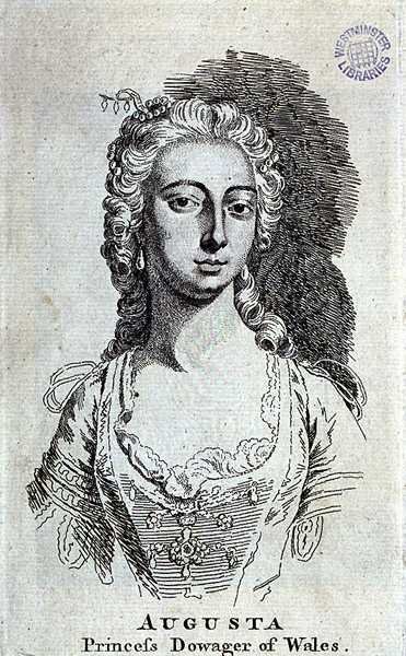 Augusta, enkeprinsesse av Wales (1719–72), ca. 1751 (gravering) av English School