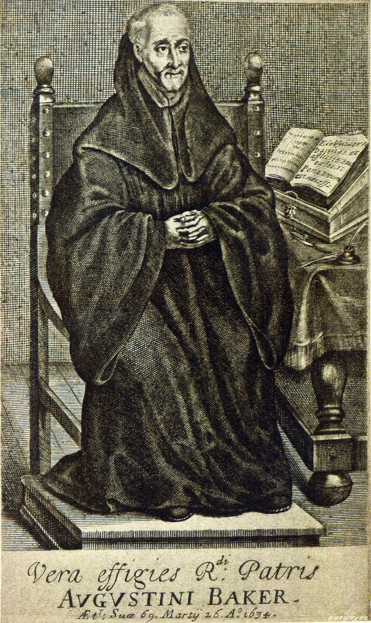 Augustini Baker, frontispice fra Holy Wisdom, trykt i 1634 av English School