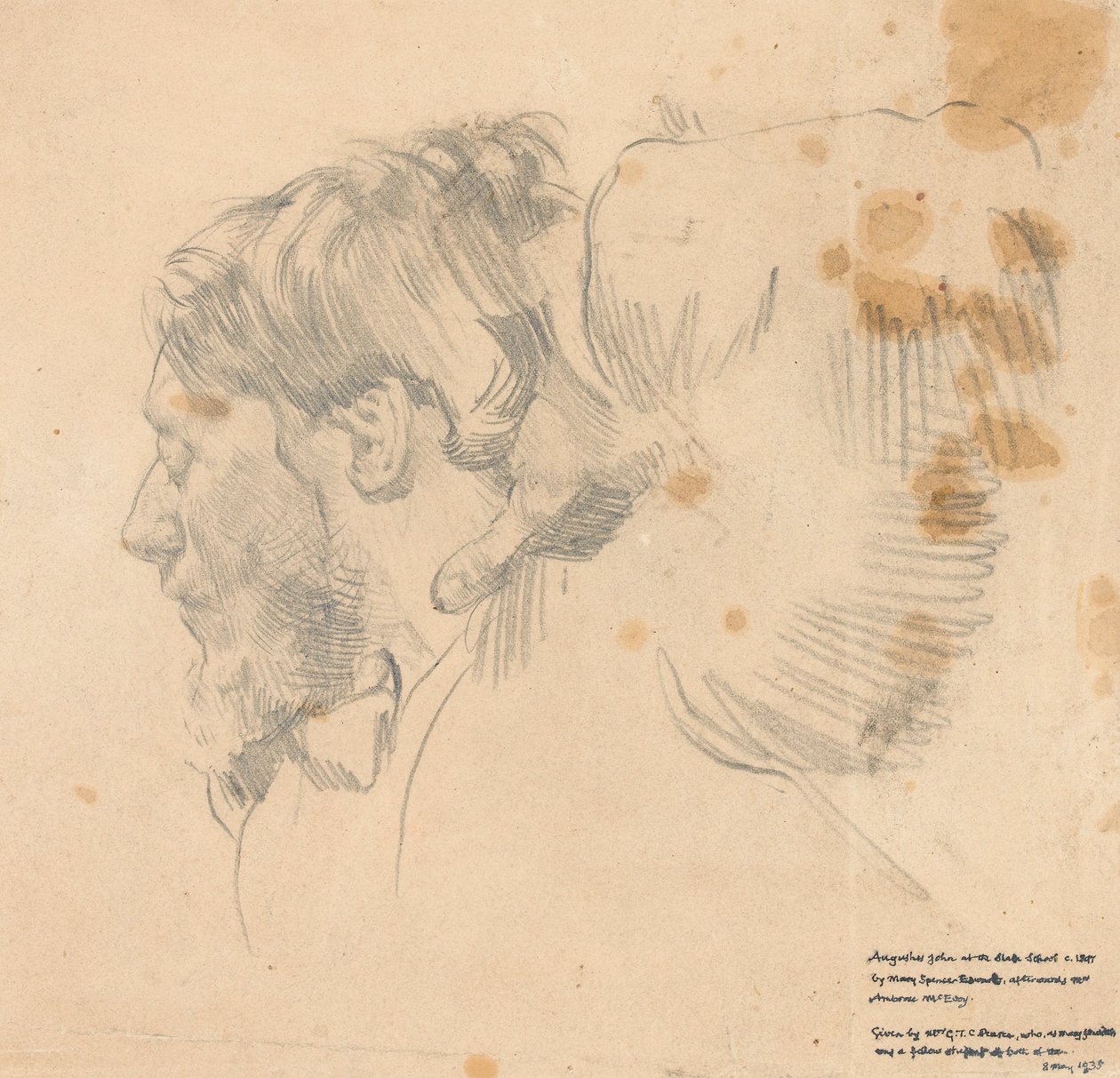 Augustus John ved Slade School of Art, ca. 1897 (grafitt på papir) av English School