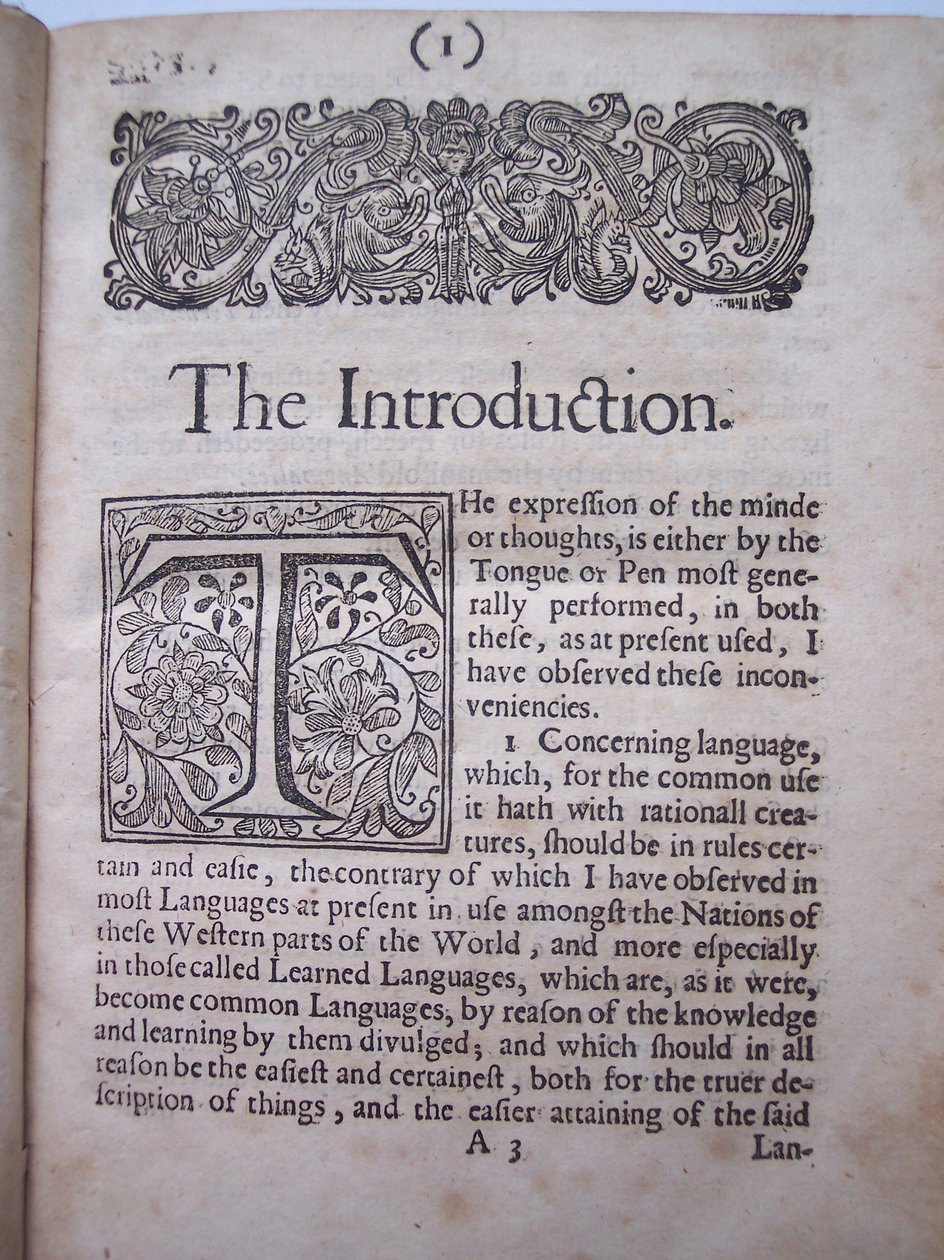 BT3.206.24 Introduksjon fra Grunnarbeidet, eller grunnlaget lagt, (eller så ment) for utformingen av et nytt perfekt språk: og en universell eller fellesskrift av Francis Lodowyck, utgitt i London av English School