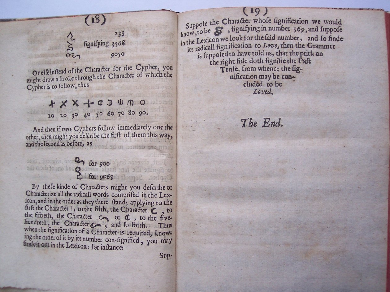 BT3.206.24 Sider fra Grunnarbeidet, eller grunnlaget lagt, (eller så ment) for utformingen av et nytt perfekt språk: og en universal eller fellesskrift av Francis Lodowyck, utgitt i London, 1652 av English School