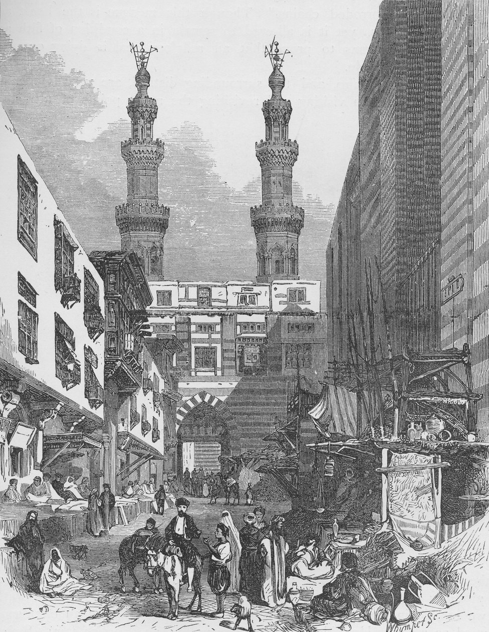 Bab El-Mutawellee, Kairo, gravert av Josiah Wood Whymper (1813-1903) av English School