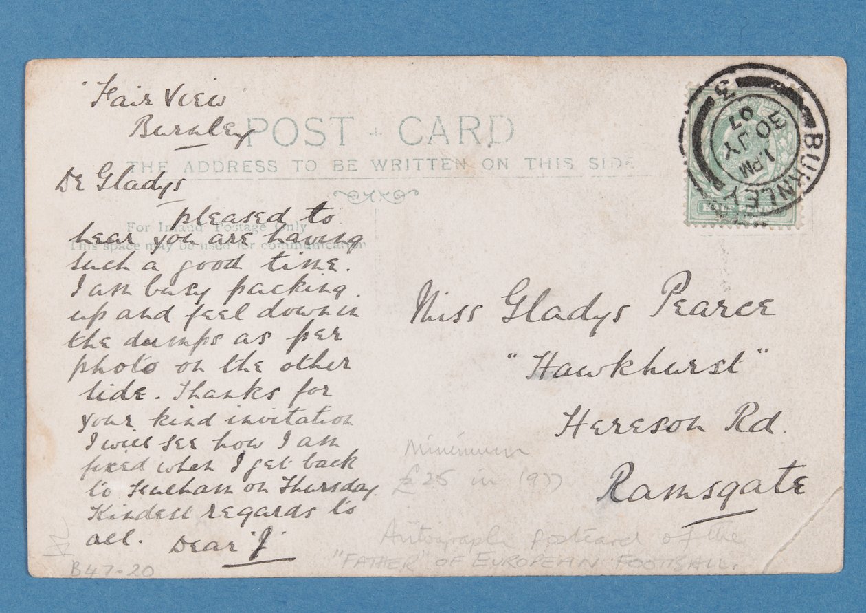 Baksiden av Jim Hogan postkort, 1907 (par 315183) av English School