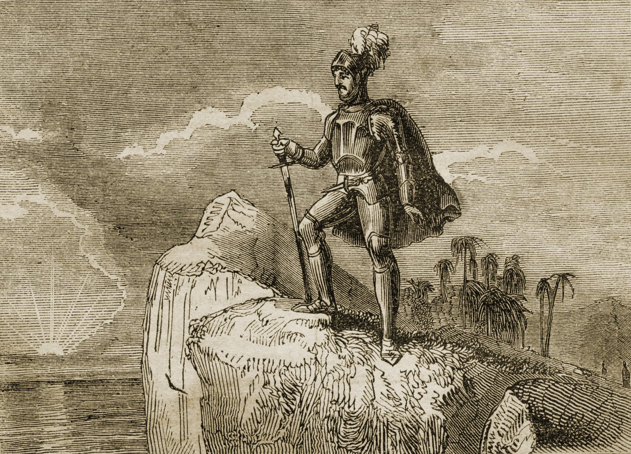 Balboas første syn på Stillehavet i 1513, illustrasjon fra 