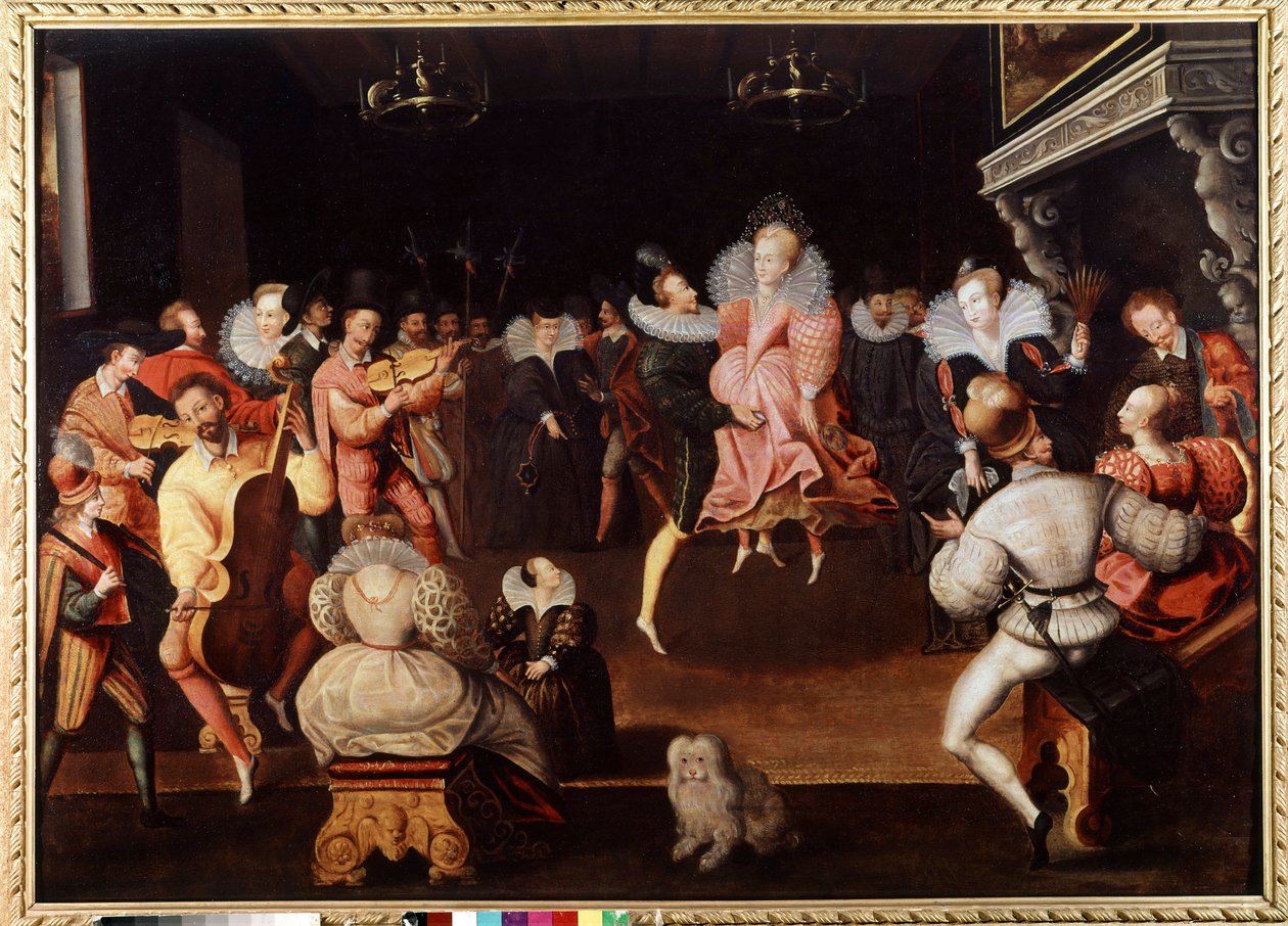 Ball ved Englands domstol Musikere og dansere. Maleri av den engelske skolen på 1500-tallet. London, nasjonalt portrettgalleri. av English School