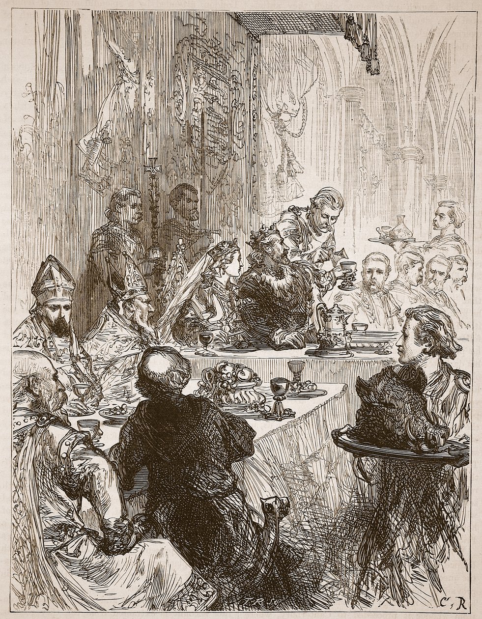 Bankett ved ekteskapet til Henry og Eleanor av Provence, illustrasjon fra Cassells Illustrated History of England (sepia-foto) av English School