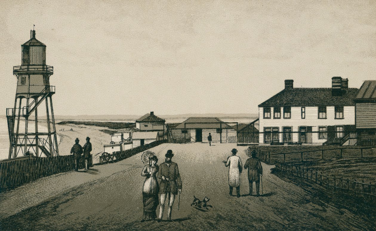 Badehus og sand, Dovercourt (litografi) av English School