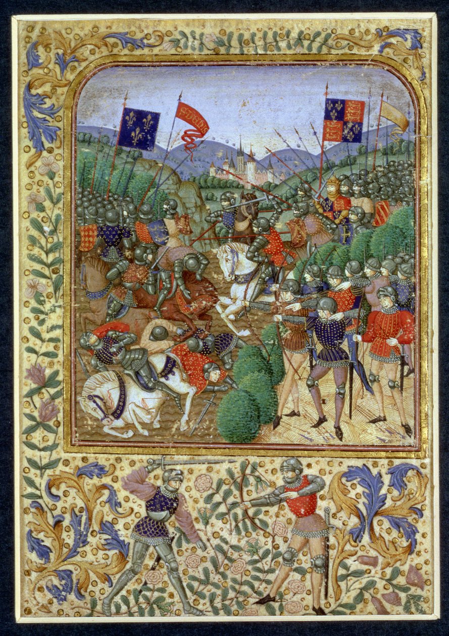 Slaget ved Agincourt, 25. oktober 1415 (wc på papir) av English School