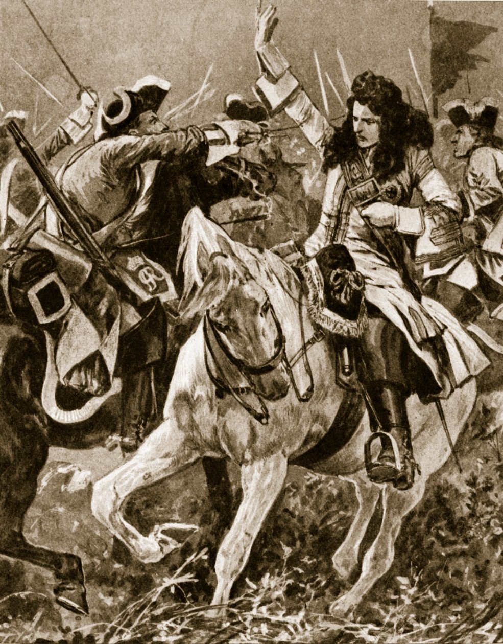 Slaget ved Malplaquet, 11. september 1709: Chevalier St. George såret under den spanske arvefølgekrigen; av English School