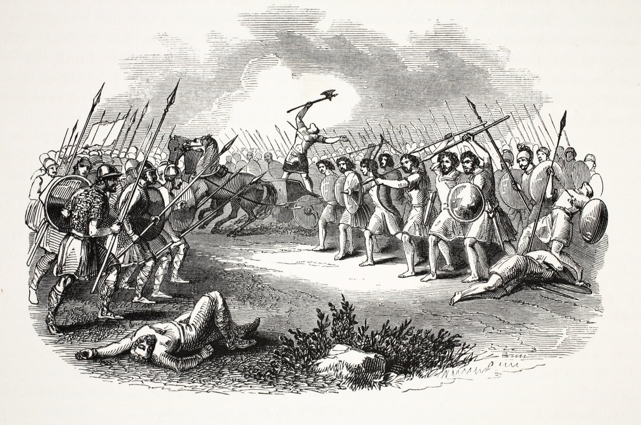 Slaget ved Rhuddlan Marsh, pub. 1800-tallet (stålgravering) av English School