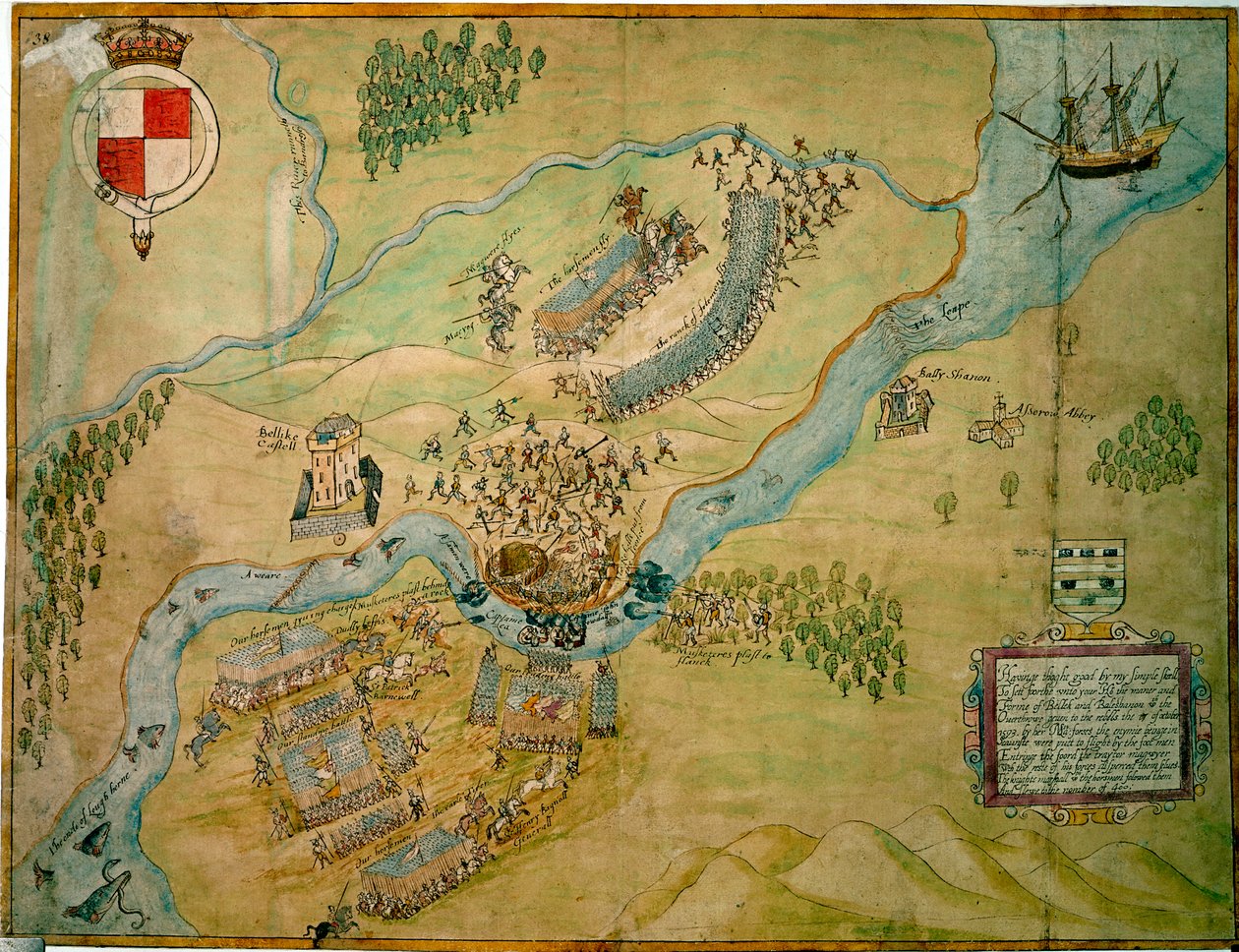 Slaget ved Erne Ford i 1593 (penn og blekk med vask på papir) av English School