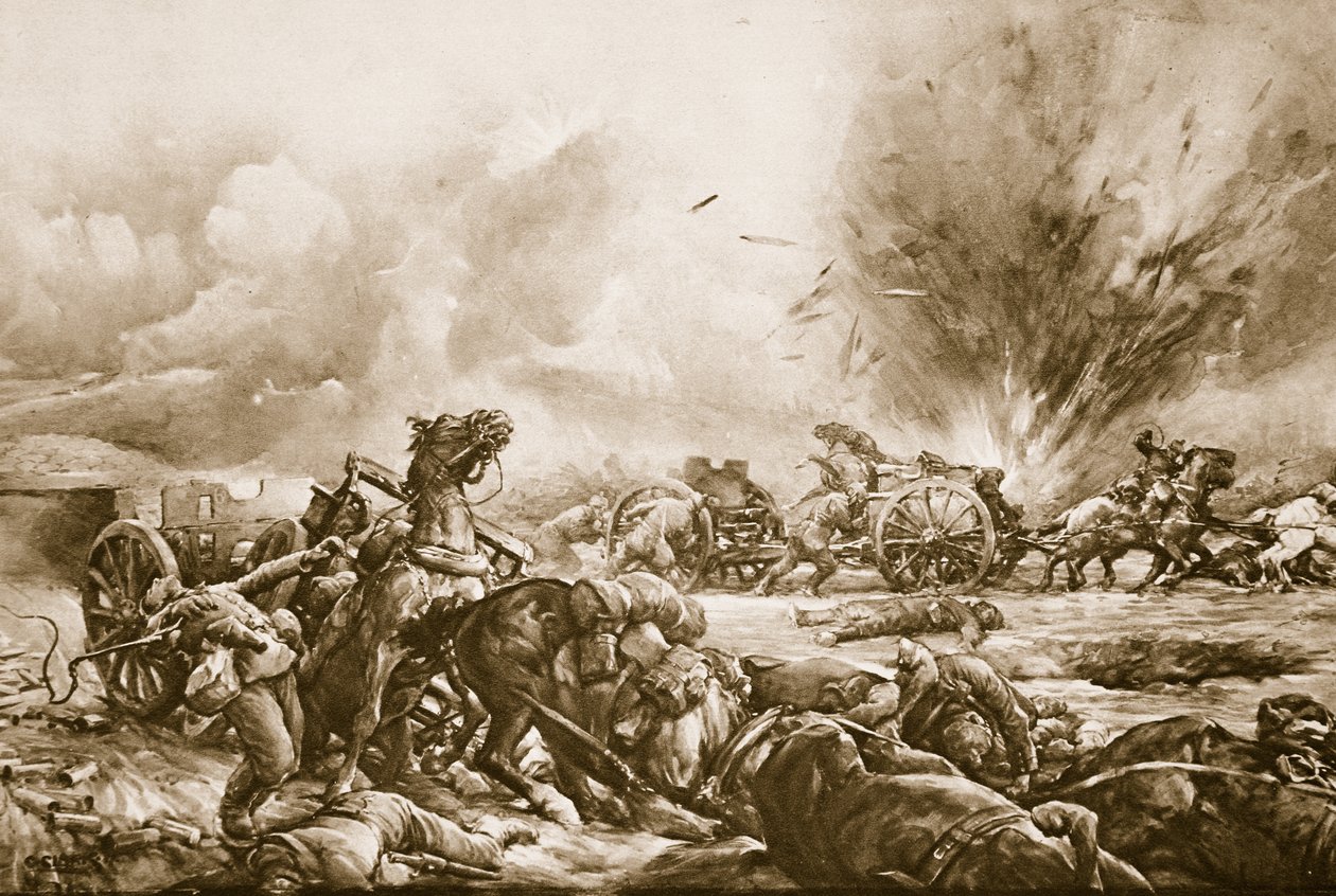 Bayersk batteri fanget av britisk våpenbrann mens de lemret opp sør for Rapaume Road, 1914-19 av English School