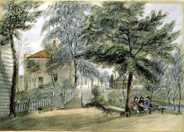 Bayswater Tea Gardens (akvarell på papir) av English School