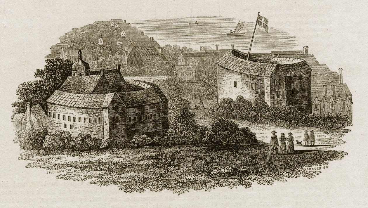 Bear Garden and Globe Theatre, Southwark, London, ca. 1600 (gravering) av English School