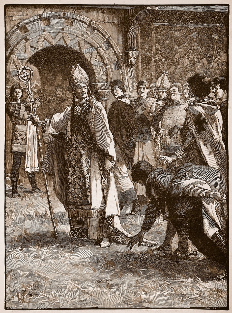 Becket før fiendene sine i Council Hall i Northampton, illustrasjon fra Cassells Illustrated History of England (sepiafoto) av English School