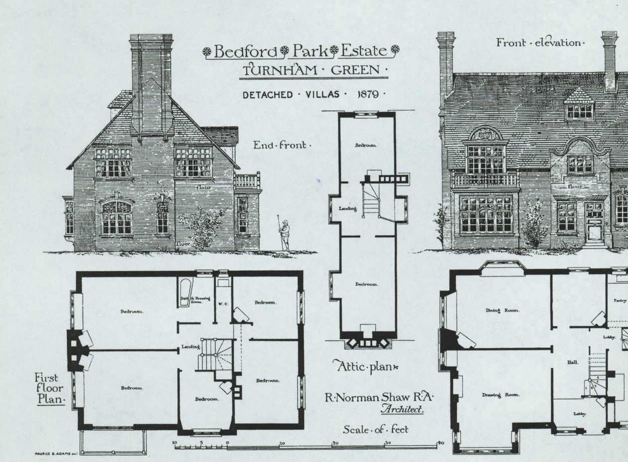 Bedford Park Estate, Turnham Green, fra The Building News, 1879 av English School