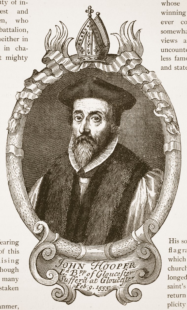 Bishop Hooper, illustrasjon fra The Church of England: A History for the People av H.D.M. Spence-Jones, pub. ca. 1910 (sepia-bilde) av English School