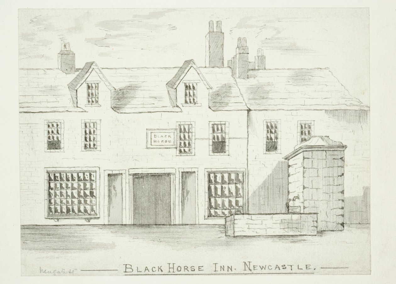 Black Horse Inn, Newcastle upon Tyne (blekk (vask) & penn og blekk på papir) av English School