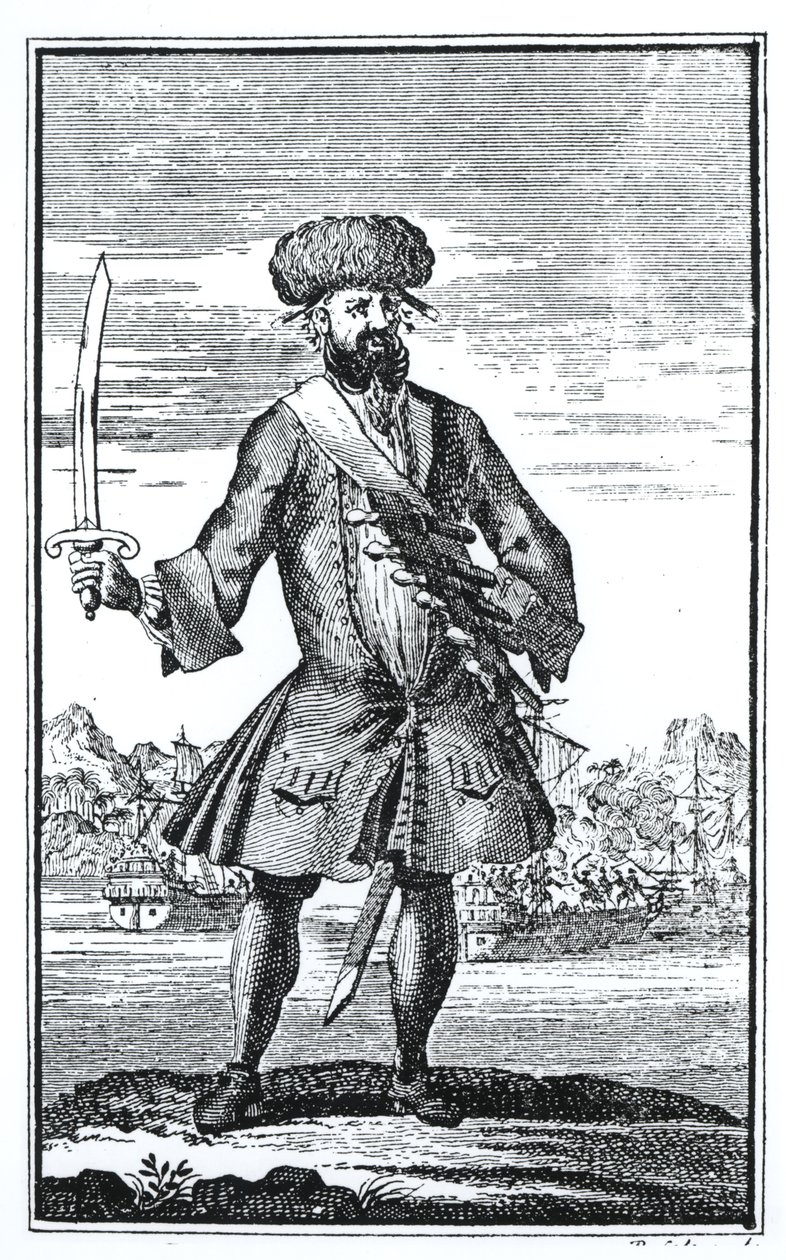 Blackbeard the Pirate, fra A General History of the Robberies and Murders of the most Notorious Pyrates av kaptein Charles Johnson, utgitt 1724 av English School