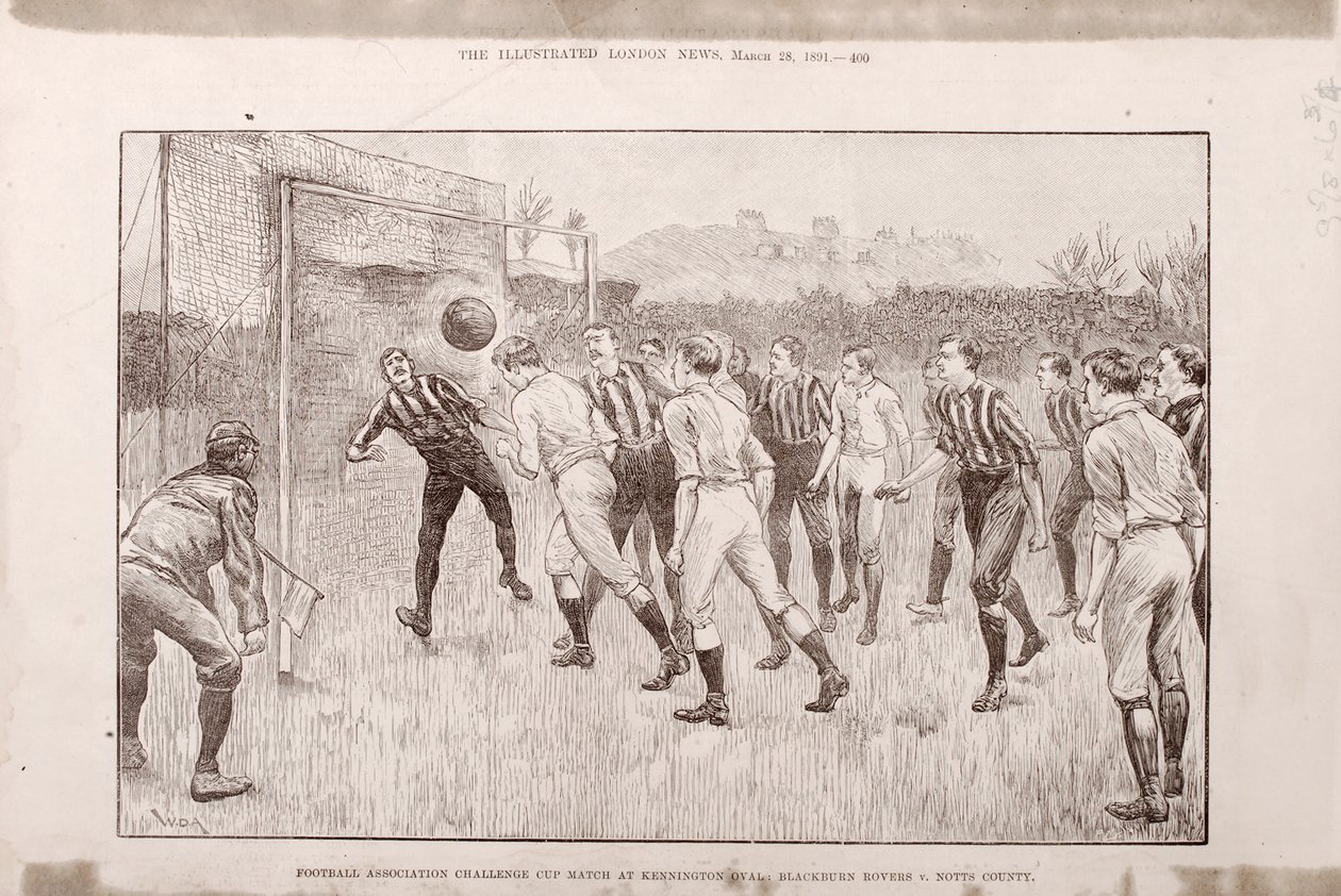 Blackburn Rovers vs. Nottingham County på Kennington Oval, fra The Illustrated Sporting and Dramatic News, 23. mars 1891 av English School