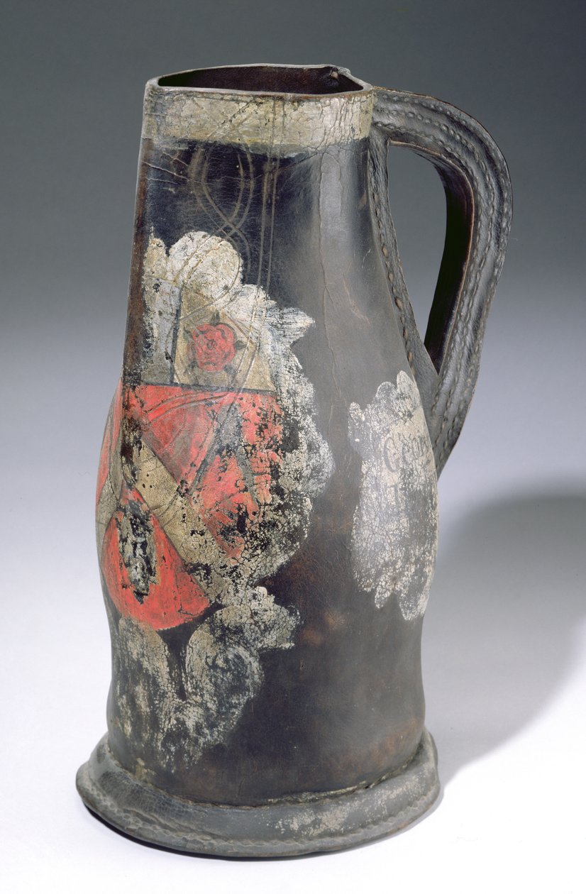 Blackjack kanne, 1712 (skinn) av English School