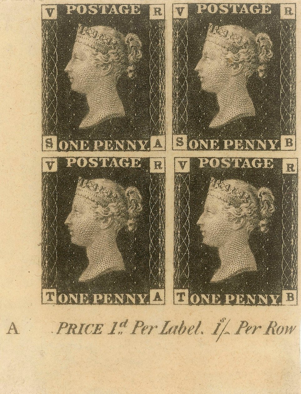 Block of Penny Black frimerker, ca. 1840 (frimerker) av English School
