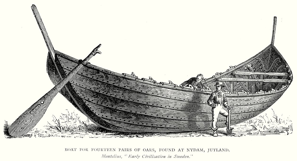 Båt for fjorten par årer, funnet ved Nydam, Jylland (gravering) av English School