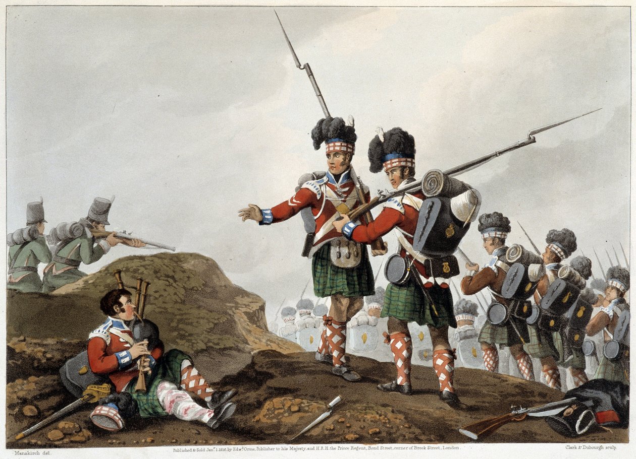 Tapperhet i "" Historiske, militære og marineanekdoter og hendelser som ankom Storbritannias og deres allierte våpen, og endte i Waterloo"" av Edward Orme. ill. av Fry, Sutherland, Clark, Dubourg, W.Heart, JA, Atkinson... Red. 1819, Lon av English School