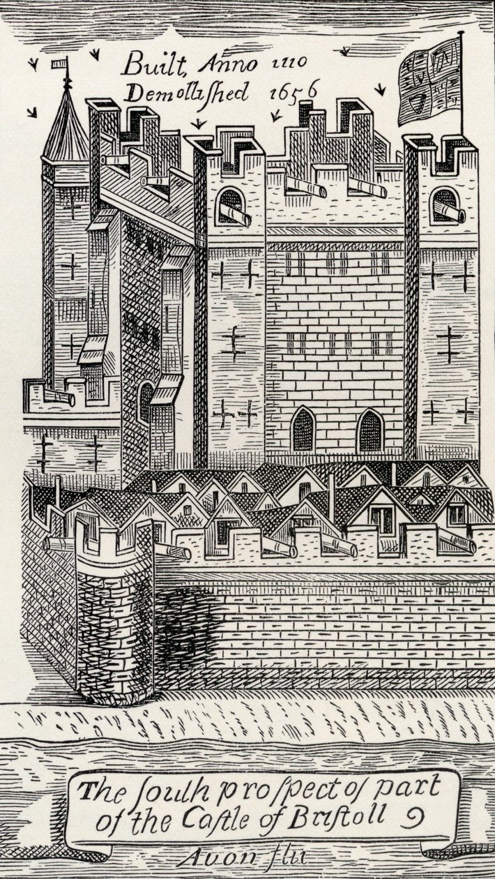 Bristol Castle, etter James Millerds kart over Bristol fra 1673, fra 