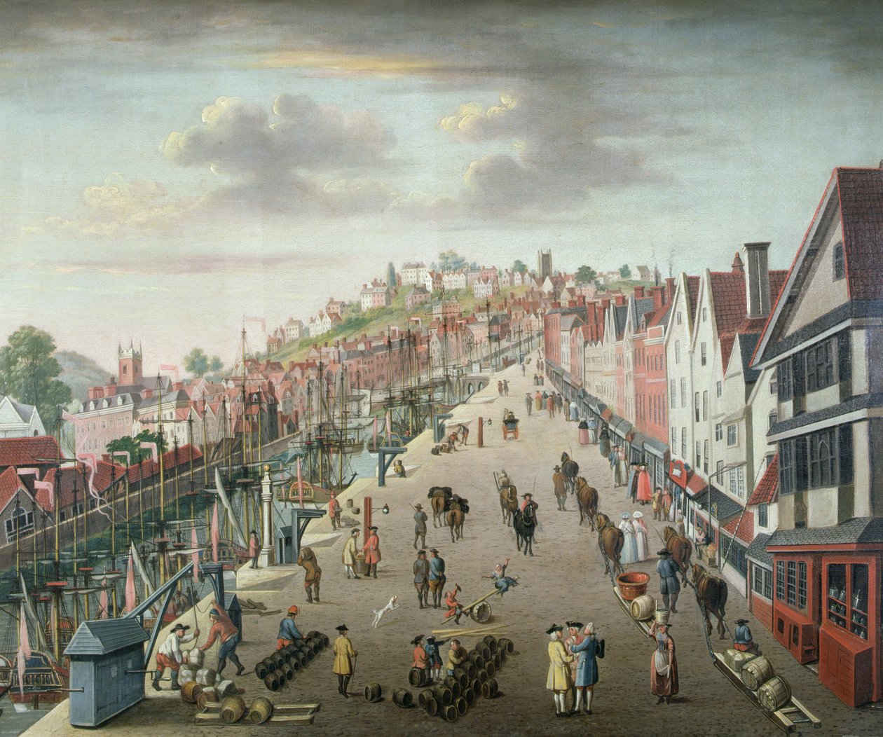 Bristol Docks and Quay, ca. 1760 (olje på lerret) av English School