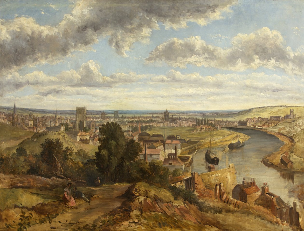 Bristol fra Clifton Wood (olje på lerret) av English School