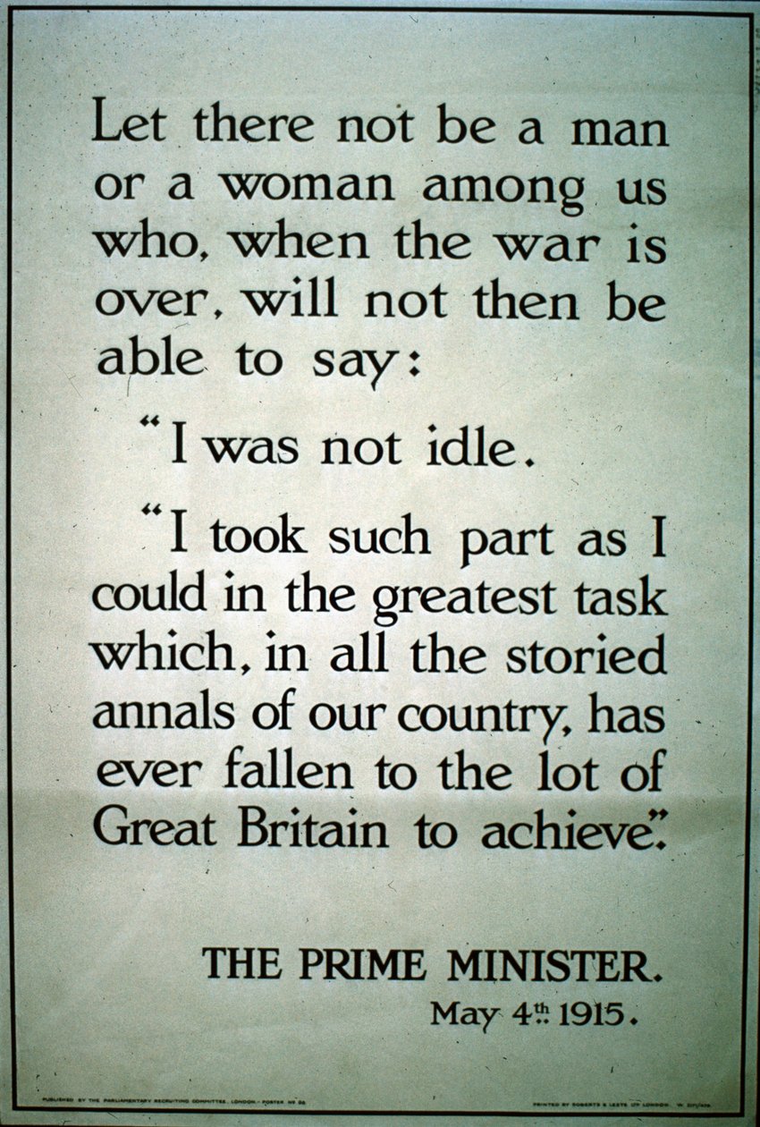 Britisk rekrutteringsplakat fra første verdenskrig, 1915 av English School