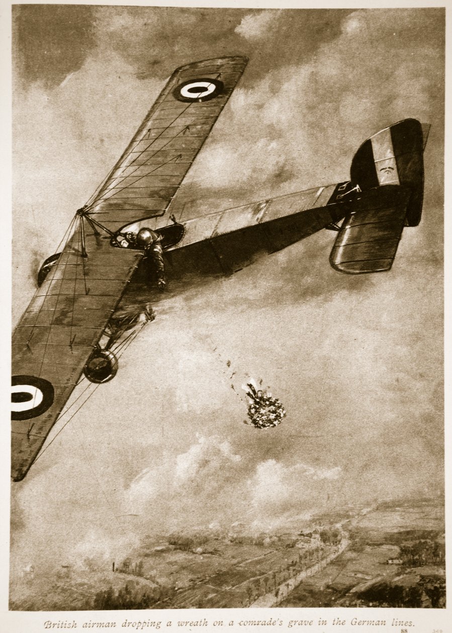 Britisk flyver som slipper en krans på en kameratgrav i de tyske linjene, 1914-19 av English School
