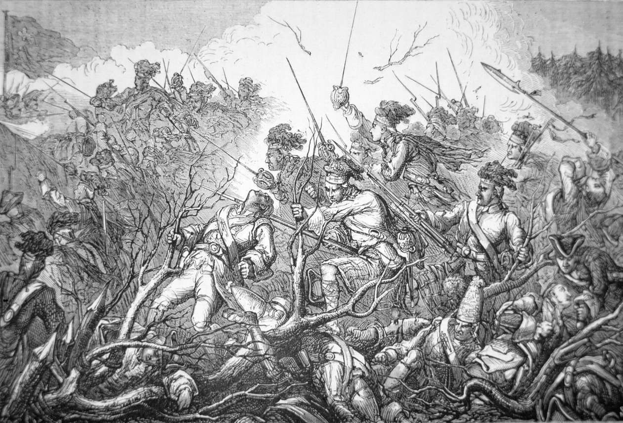 Britisk angrep på Fort Ticonderoga 8. juli 1758 (gravering) av English School