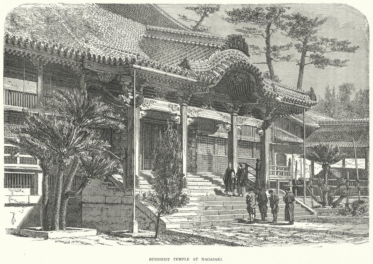 Buddhisttempelet i Nagasaki (gravering) av English School