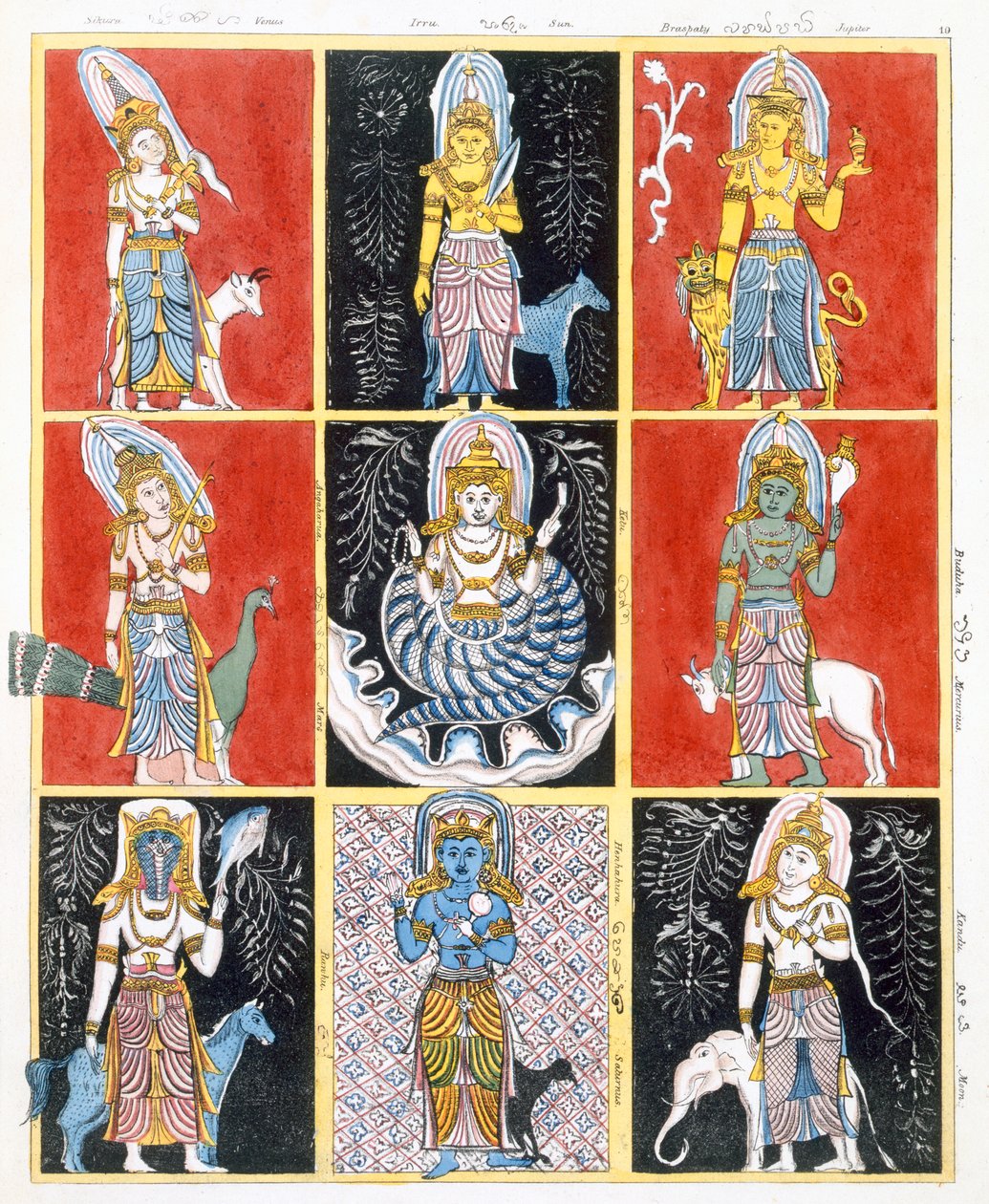 Buddhister som representerer stjernene, solen og månen, fra The History and Doctrine of Buddhism av Edward Upham, 1829 av English School