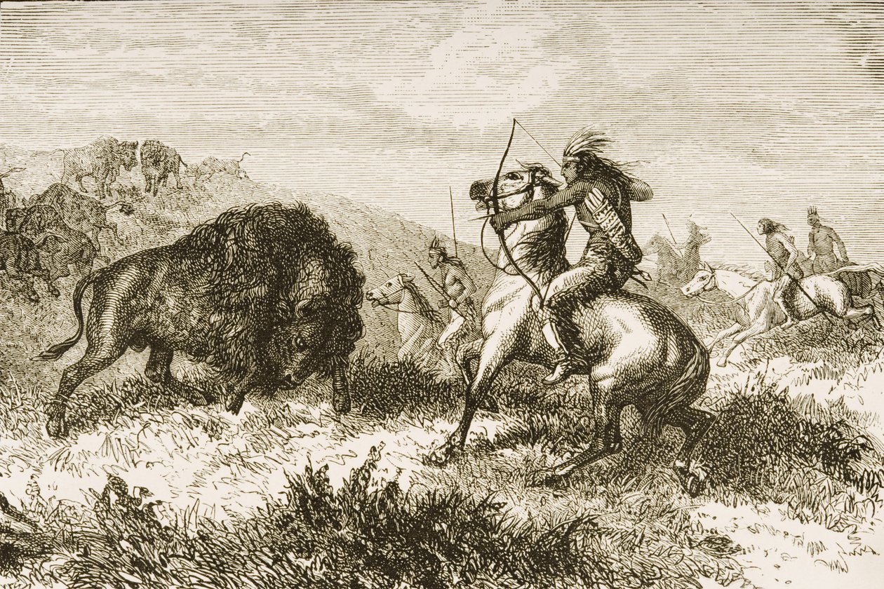Buffalo Hunting on the Great Plains mellom St. Louis og Denver, ca. 1870, fra 