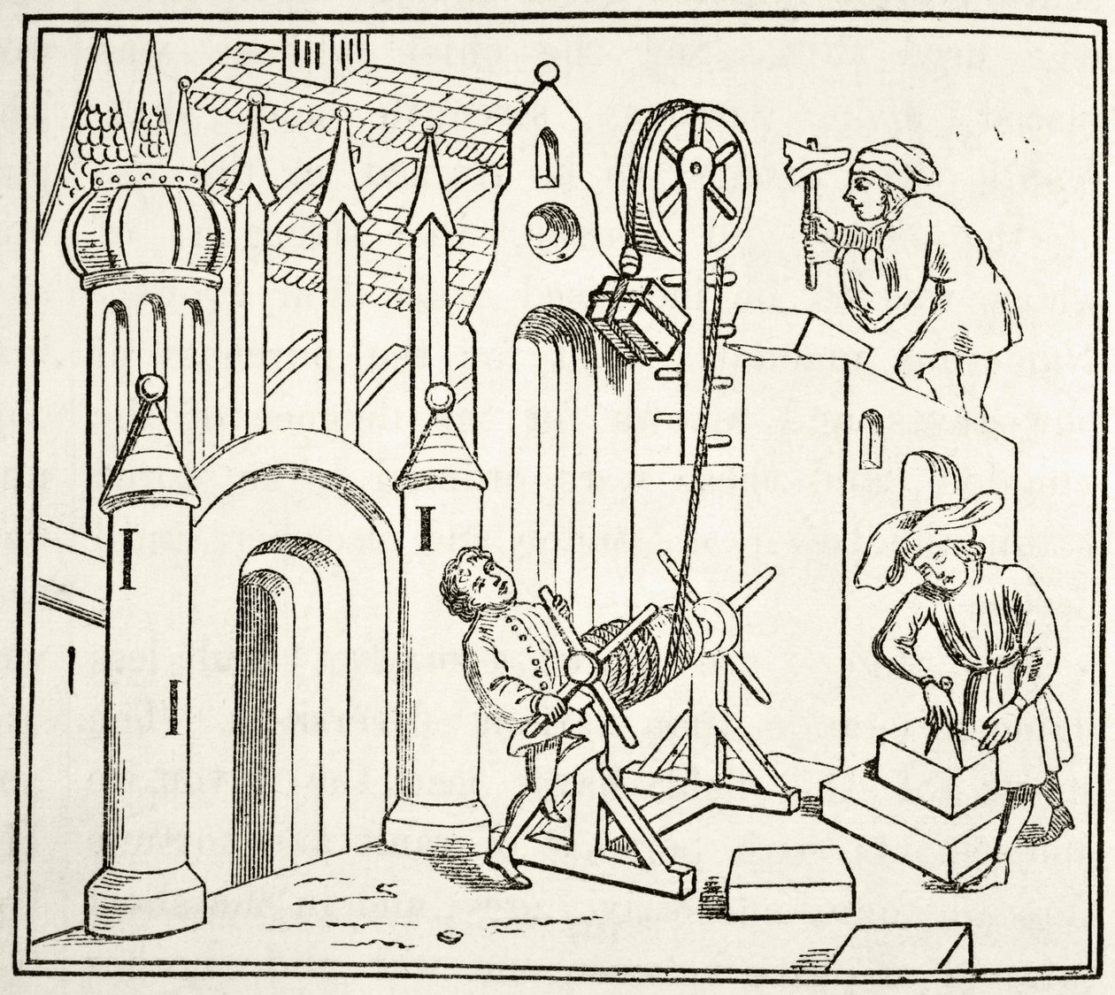 Byggere i arbeid på 1400-tallet, fra 