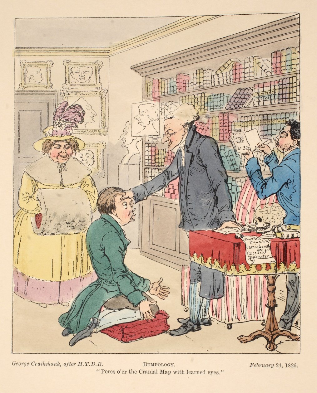 Bumpology, pub. 1826 (håndfarget gravering) av English School