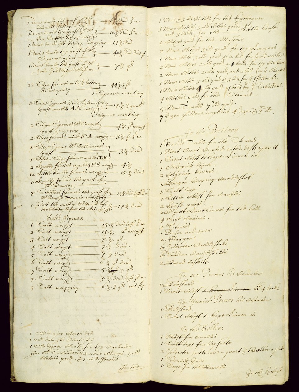 Bursars Long Book, som viser en inventar fra 1631 av English School